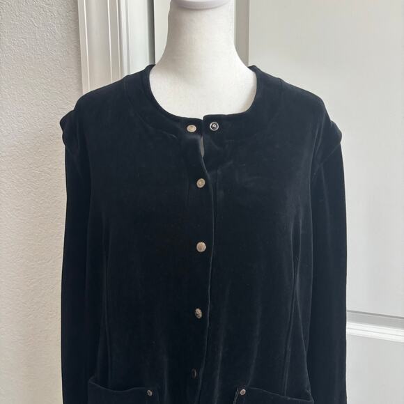 VTG Sonia Rykiel Paris Black Velour Velvet Jacket XL Button Snap Elegant - Picture 3 of 14
